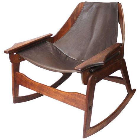 4x vtg daystrom mid century modern chrome cream tufted vinyl sling dining chairs. Mid-Century Modern Bent Plywood Leather Sling Rocking Chair by Jerry Johnson For Sale | Rocking ...