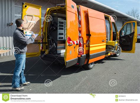 Mobile Mechanic Behind Van Stock Photo Image Of Inspection 93765610