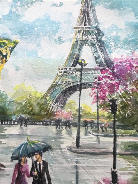 Orignal Painting Paris Watercolor Painting Rainy Street Paris Etsy