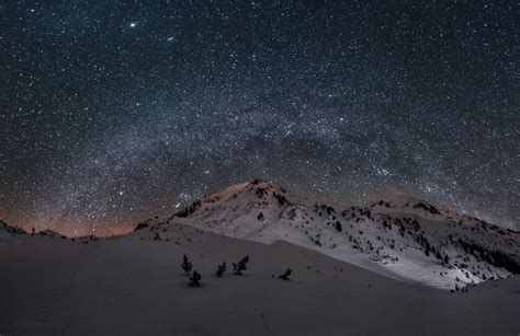 Mountain Snow Night Sky Star Milky Way Hd Wallpaper