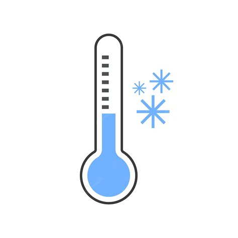 Icono De Clima Frío Vectorial Con Termómetro Azul De Copos De Nieve