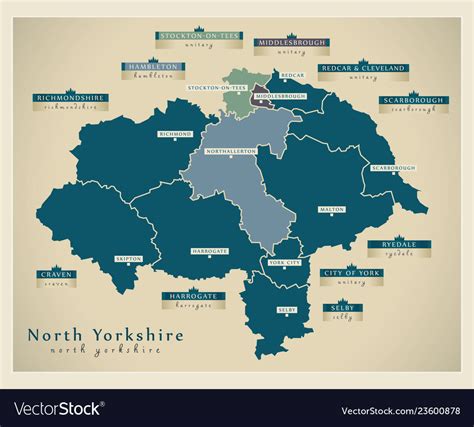 Modern Map North Yorkshire County With Labels Vector Image