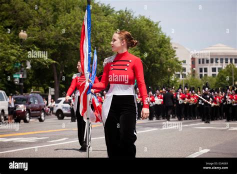 High School Marching Band Color Guard Member At Parade Washington Dc