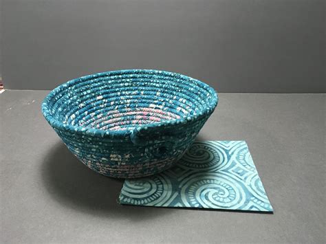 Coiled Rope Bowl Teal Batik Rope Basket Handmade Decorative Etsy