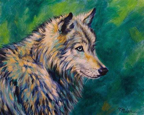 Emerald Gaze Wolf By Theresa Paden Acrylic Paint On Canvas ~ 16 X 20