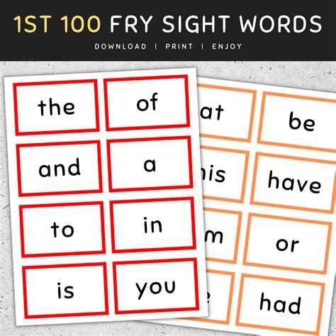 Fry Sight Words Flash Cards Frys First 100 Sight Words 1 100 Made