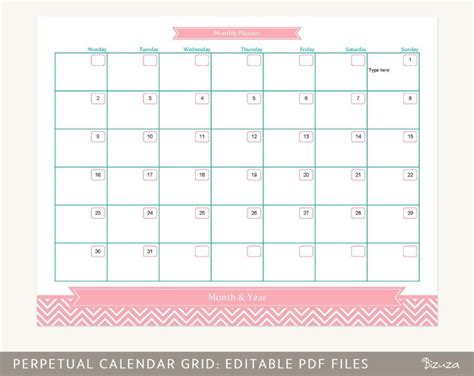 Calendar Planner Grid Month At A Glance Printable Editable With Month