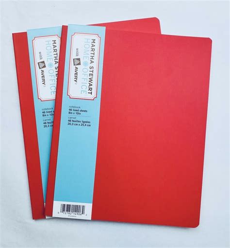 Set Of 2 Notebooks Martha Stewart Avery Red 8 X 10 40 Pages Lined Bound