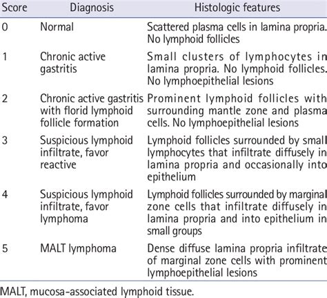 Wotherspoon Histologic Scoring System For Diagnosis Of Malt Lymphoma
