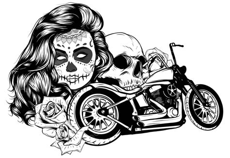 Poster Featuring A Vintage Chopper Motorcycle And Roses In Vector
