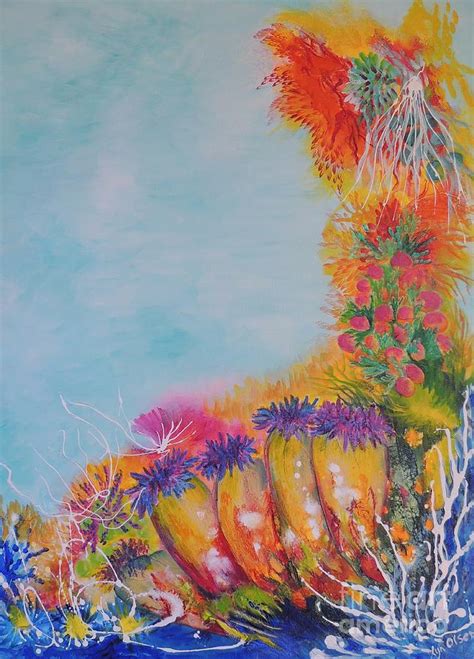 Corals reef fish stickers look like they've been painted once applied. Reef Corals Painting by Lyn Olsen