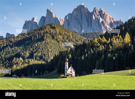 Dolomites Alps Odle Italy Val Di Funes With Santa Maddalena Church