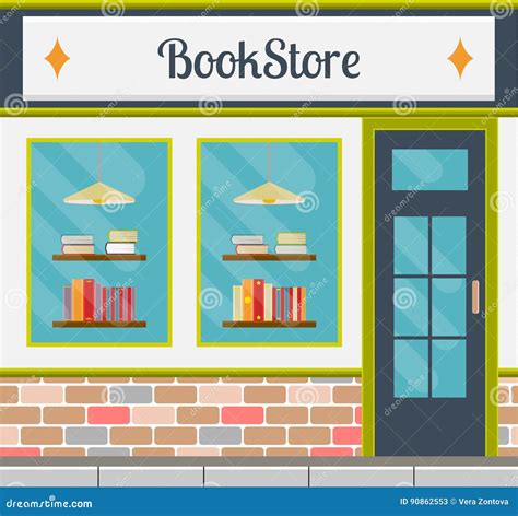 Bookstore Front In Flat Style Stock Vector Illustration Of Outdoor