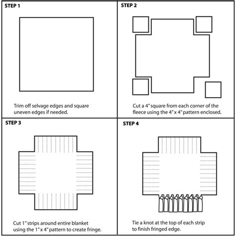 For the the braided no sew fleece blanket the corners are 3″ by 3″ or you can just use the template. No Sew Blanket Project - Cumberland Elementary