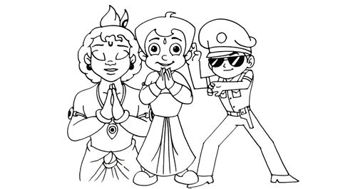 How To Draw Little Singham Chota Bheem And Little Krishna Youtube