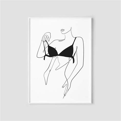 Buy Nude Woman One Line Drawing Female Body Line Art Print Minimalist