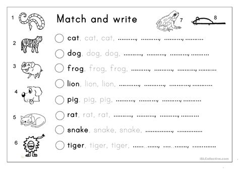 Matching Letter Tracing Writing Animals English Esl Worksheets