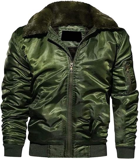 Moorrlii Mens Winter Ma 1 Flight Bomber Jacket Fleece Lined Faux Fur