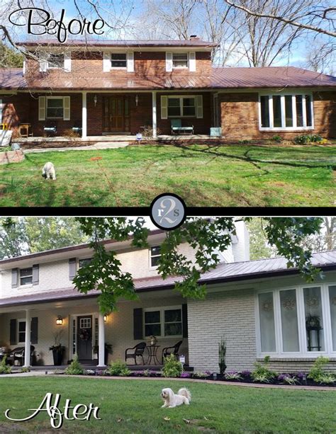 The first time some people were standing outside the home, and i thought i would totally. Before and After photo of painted brick house. Paint color is Jogging Path by Sherwin Williams ...