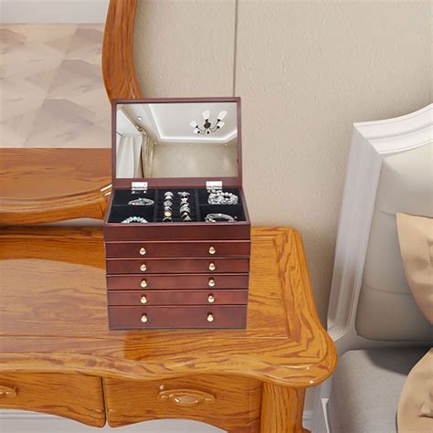 Yofe Wooden Jewelry Cabinet 6 Layers Jewelry Storage Box Organizer