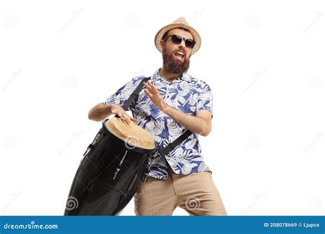 Man Playing Conga Drums And Singing Stock Image Image Of Hand