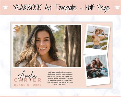 Yearbook Ad Template Half Page Senior And High School Graduation