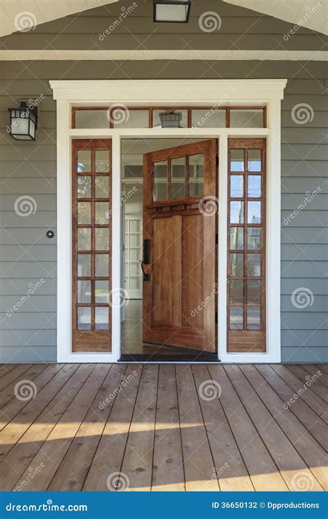 Exterior Shot Of An Open Wooden Front Door Stock Photo Image Of View