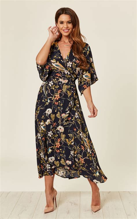 Midi Wrap Dress In Floral Print Liquorish Silkfred Wrap Dress