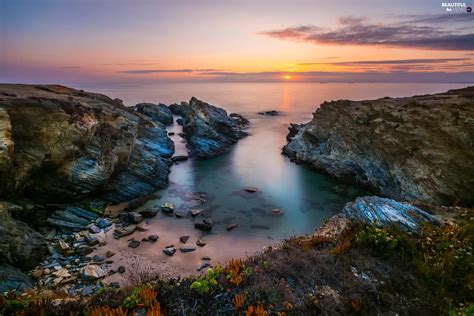 Great Sunsets Clouds Rocks Creek Sea Beautiful Views Wallpapers