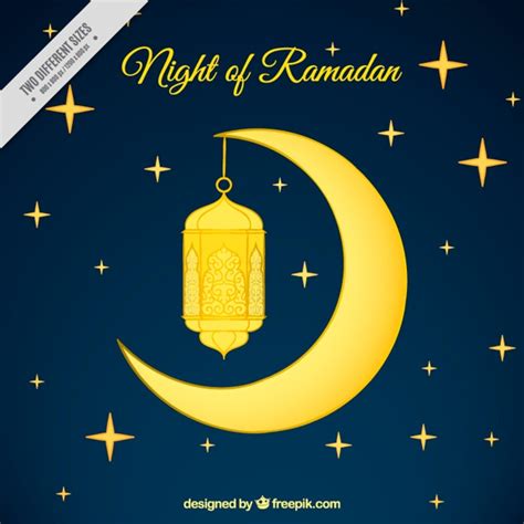 Nacht Van De Ramadan Achtergrond Met Een Gouden Maan En Lantaarn