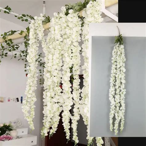 Hot White Wisteria Garland Hanging Flowers For Outdoor Wedding Ceremony