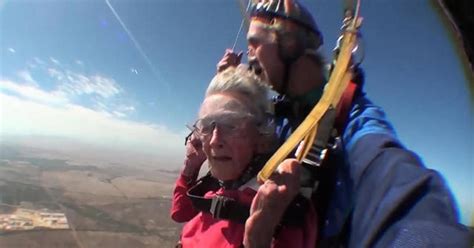 100 year old woman defies gravity on birthday skydive cbs news