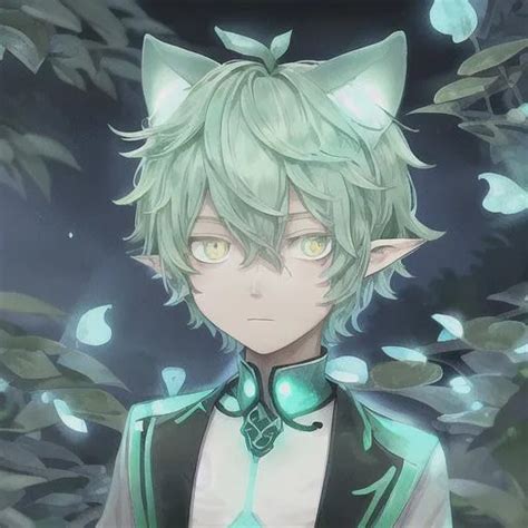 Bioluminescent Anime Boy With Leaf Ears Openart
