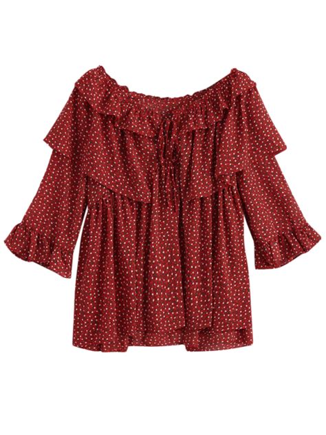 Oversized Ruffle Print Chiffon Blouse - RED M | Printed chiffon blouse, Blouses for women ...