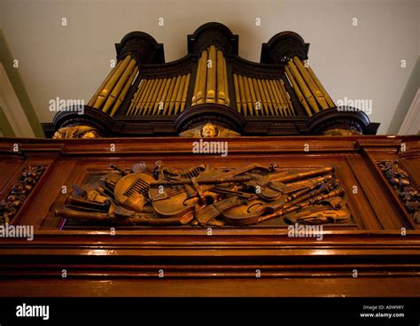 St Michans Church Organ And Wood Carving Of Musical Instruments In