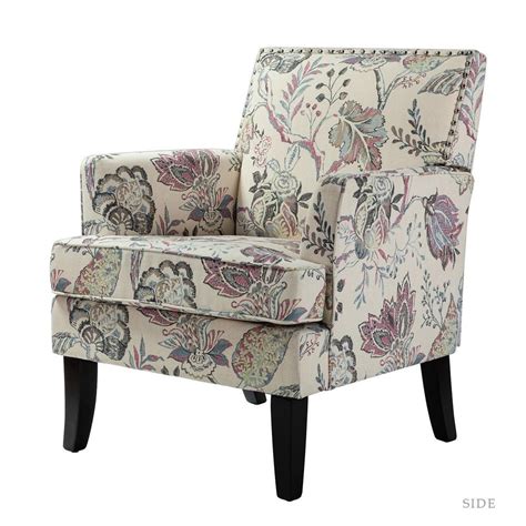 Jayden Creation Herrera Contemporary Red And Grey Multi Floral Nailhead Trim Armchair With