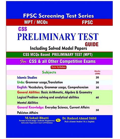 Fpsc Screening Test Mpt Mcqs Based Objectives Css Preliminary Test