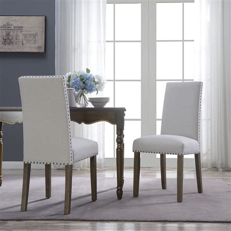 Belleze Set Of 2 Dining Chairs Linen Armless Nailhead Trim Accent