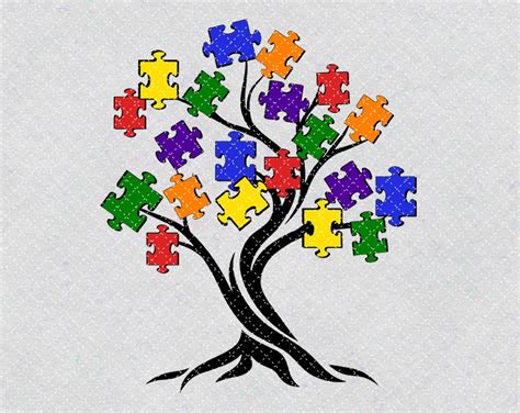 Autism Awareness Puzzle Piece Tree Png Printable Autism Etsy