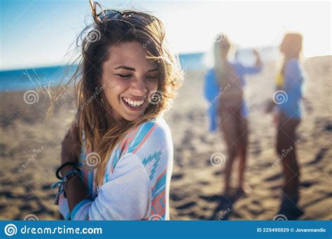 Beautiful Girls Having Fun On The Beach Stock Image Image Of Cheerful Beauty 225495029