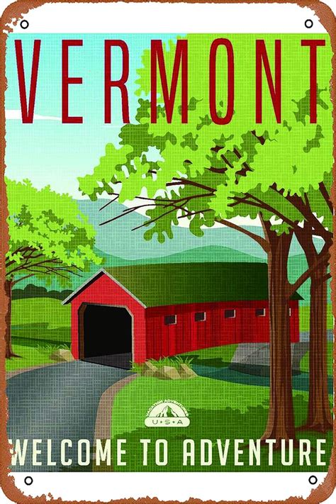 Vermont Welcome To Adventure Retro Travel Art Laminated