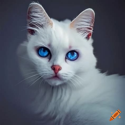 Close Up Of A White Cat With Blue Eyes On Craiyon