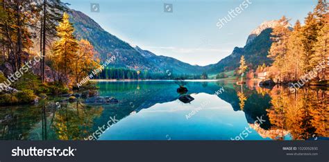 Fantastic Autumn Panorama On Hintersee Lake Stock Photo 1020092830