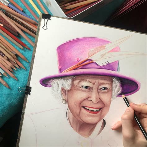 Queen Elizabeth Ii By Yuliia Dzhurenko 2019 Drawing India Ink