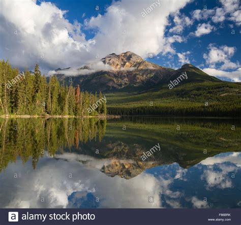 Pyramid Lake Reflections Jasper National Park Alberta Canada Stock