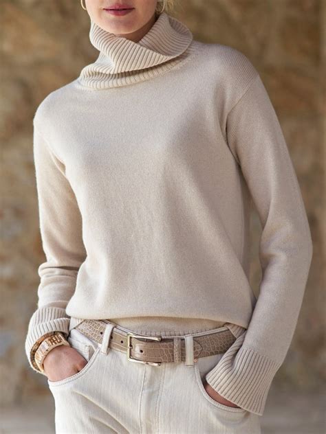 Beige Turtleneck Casual Simple And Comfortable Sweater Zolucky