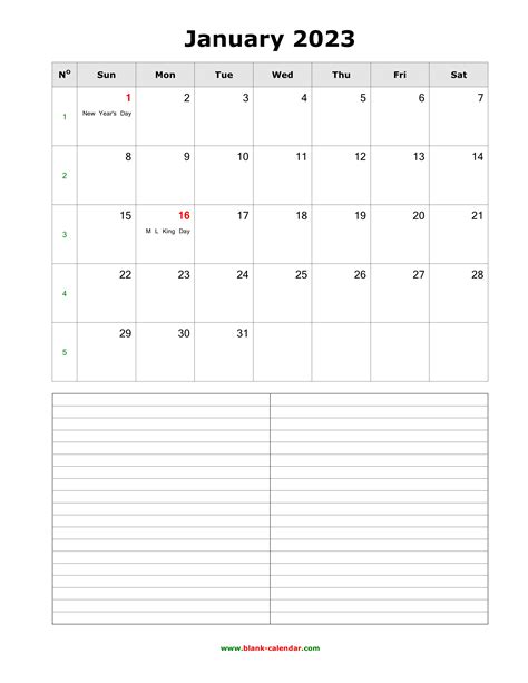 Download Blank Calendar 2023 With Space For Notes 12 Pages One Month