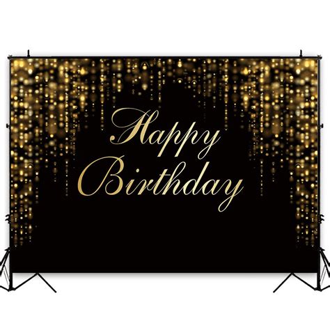 7x5ft Happy Birthday Party Backdrop Black And Gold Glitter Bokeh Sequin