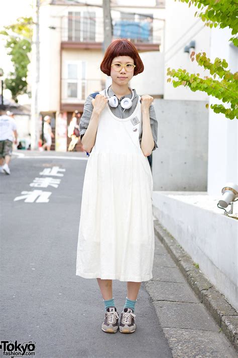 harajuku girl w glasses maxi dress globe hope bag and patrick sneakers tokyo fashion