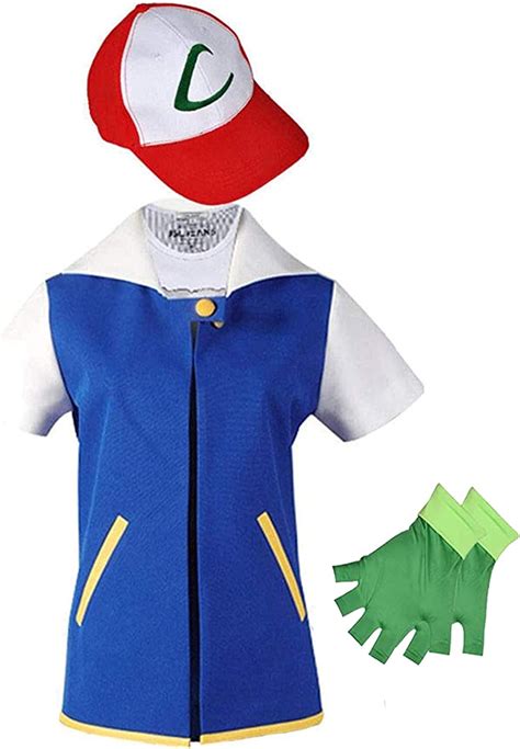 Pokemon Ash Ketchum Trainer Costume Cosplay Shirt Jacket Hat Gloves Costumes Reenactment